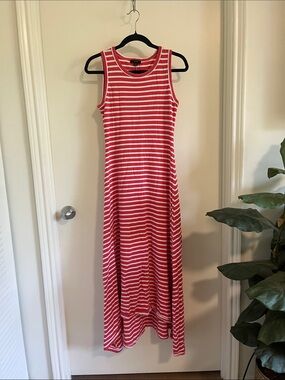 J. Crew Red and White Striped Sleeveless Maxi Dress